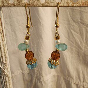 OOAK New Handcrafted Glass & Metal Bead Earrings,Gold-Tone Ear Wires, Holiday!